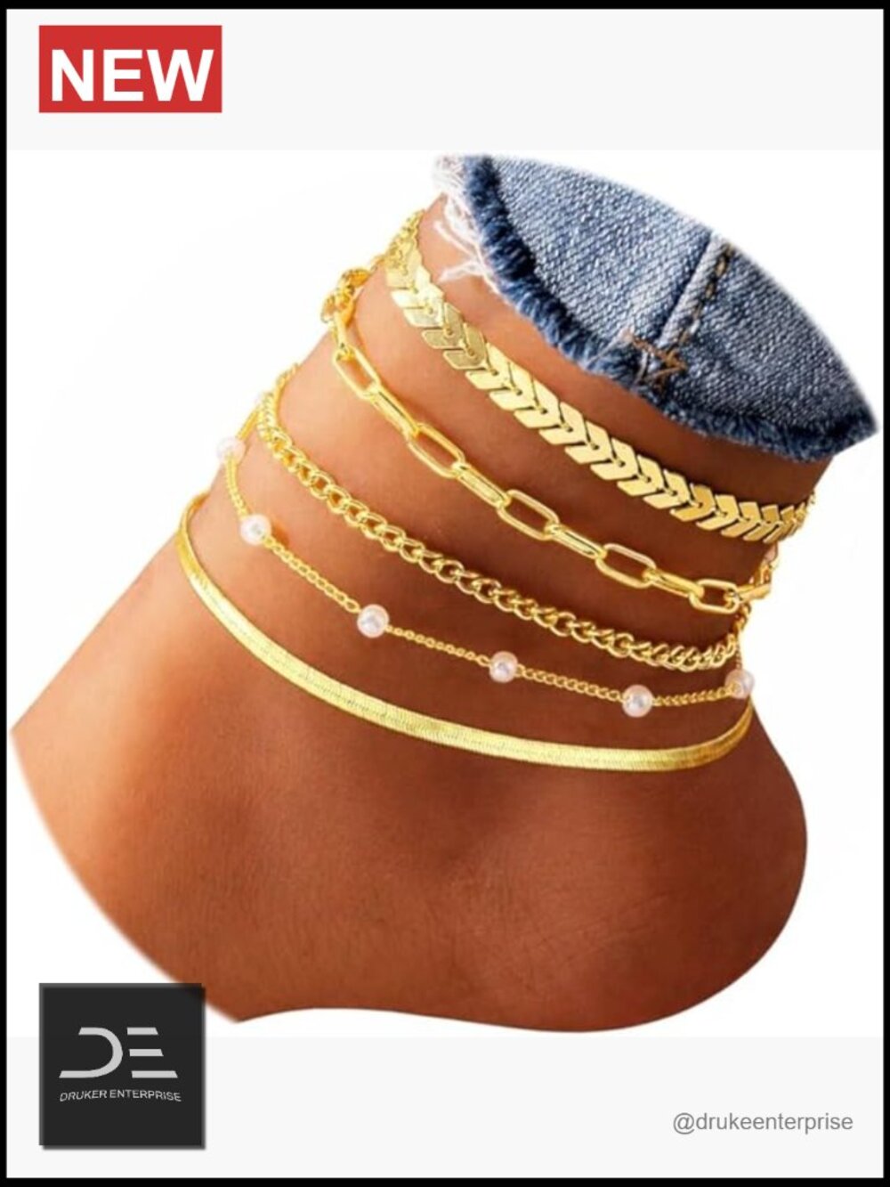 Gold Plated Cuban Link Chain Anklets Set, Layered Anklet Bracelets for Women